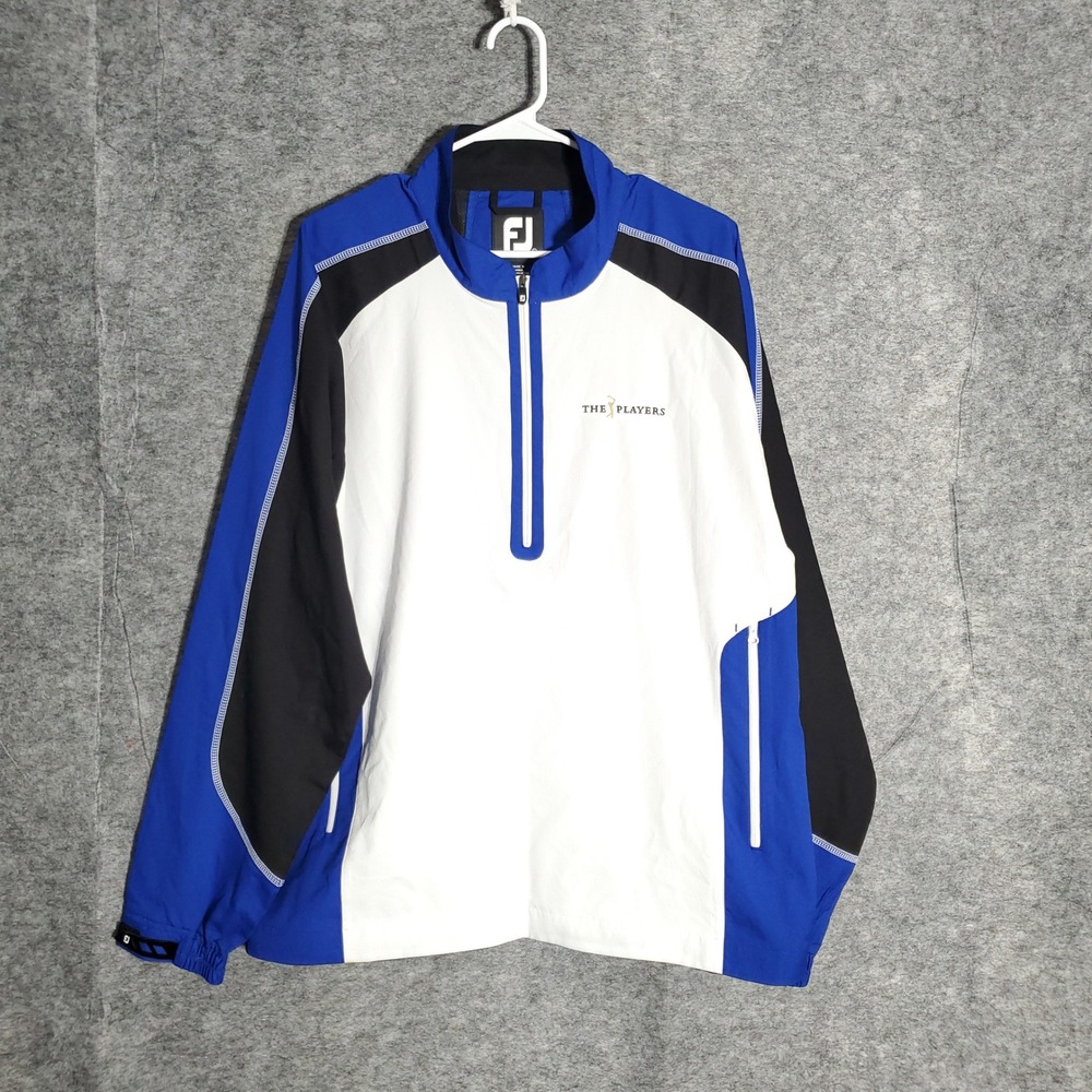 FootJoy Players Championship Golf Pullover Jacket Mens Blue Large White Wind Pro